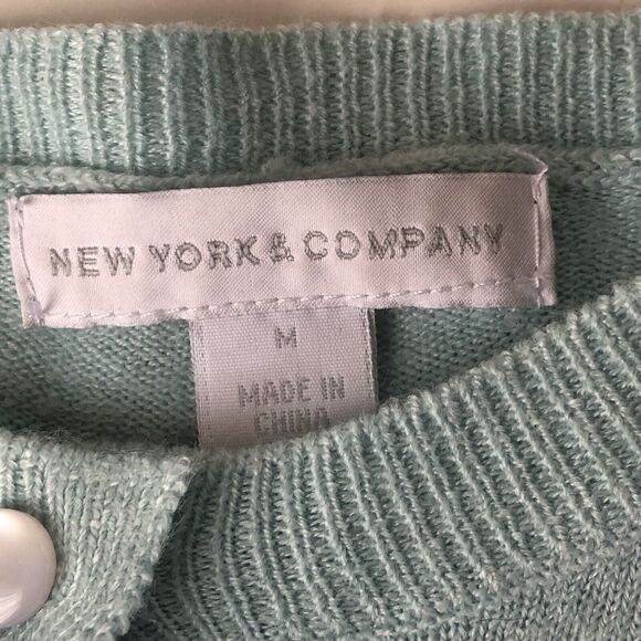 New York & Company Womens Knit Sweater Blue Cardigan Buttons Medium - Picture 8 of 16